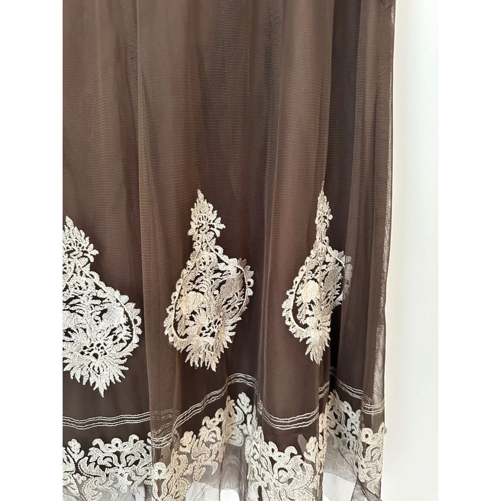 Nygard Collection Brown Mesh Embroidered Midi Skirt Pleated Waist Size 10 - Picture 3 of 8